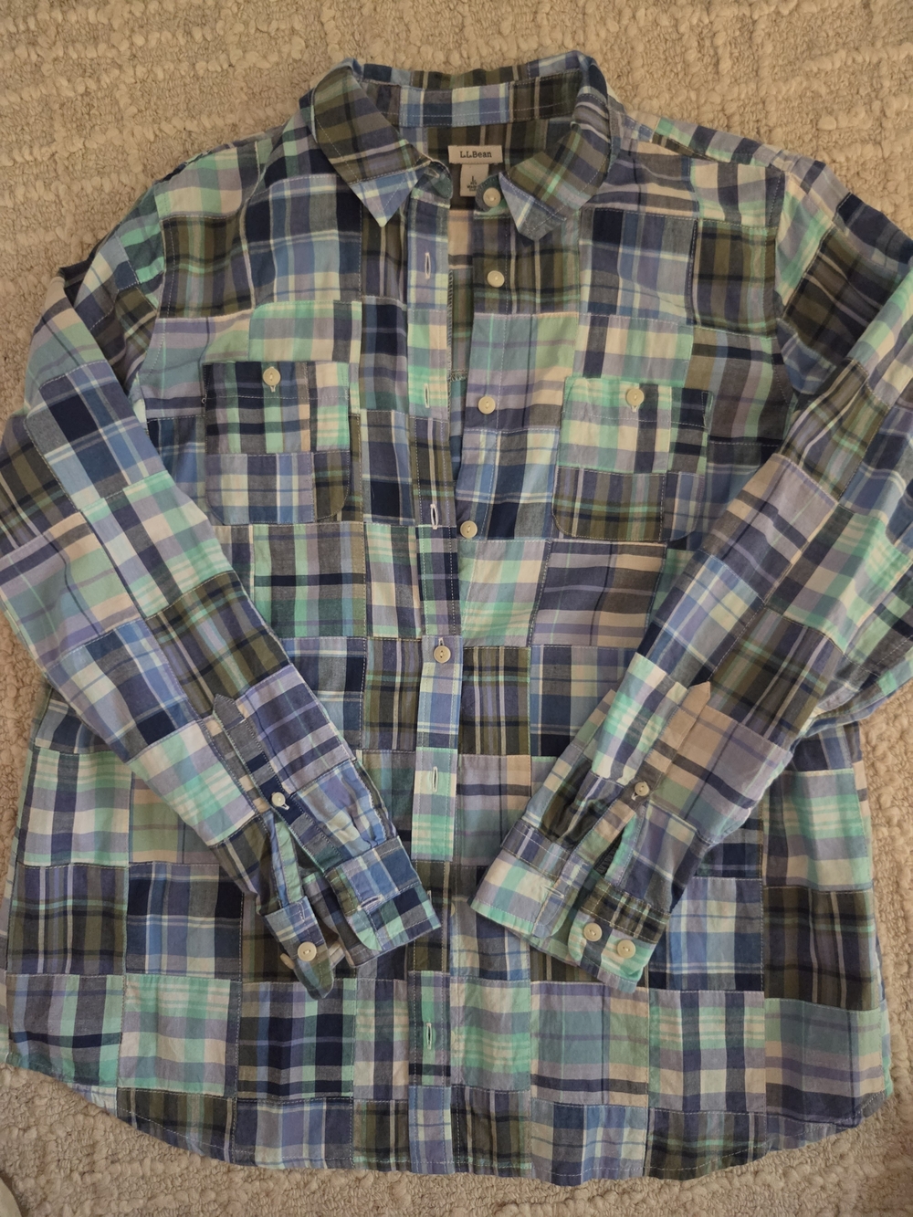L.L. Bean Lightweight Plaid Patchwork Button Up Shirt, Large - Picture 3 of 3